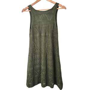 Cider Dress Sz S Open Crochet Green Sleeveless Boho Festival Country Cowgirl Y2K
